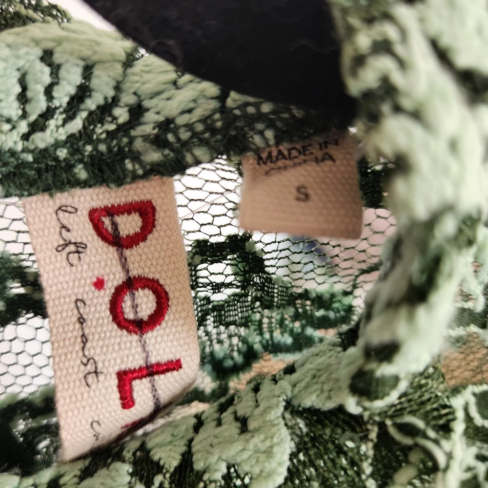 NWOT S Anthropologie Dolan Left Coast Sheer Mock Neck Lace Top Multi Green - Picture 7 of 7